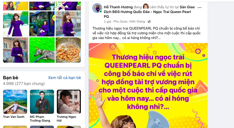 Thông báo ngưng hợp tác và chấm dứt tài trợ được bà Hồ Thị Thanh Hương đăng đàn trên trang cá nhân.